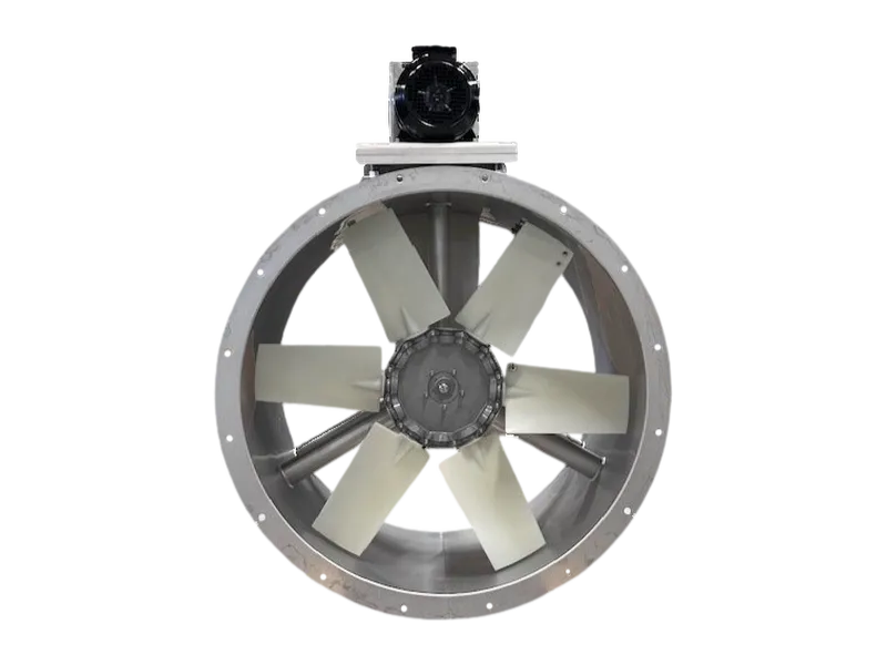 AVB series belt-driven axial fan with the motor mounted above the casing