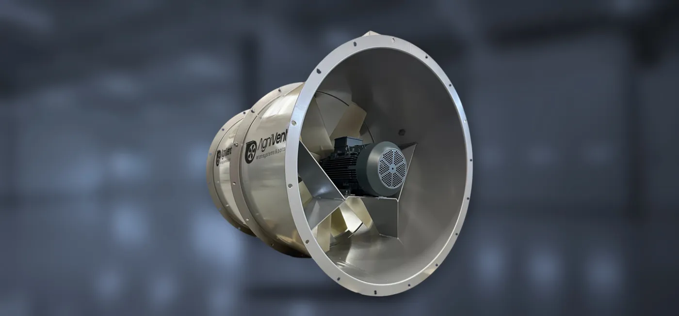 AgniVent axial fan in a flanged casing with a motor on an internal support frame