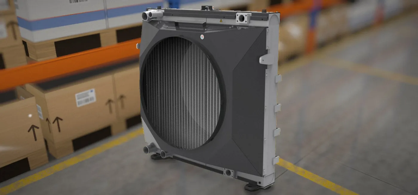 Close-up of a large radiator-style heat exchanger's cooling core